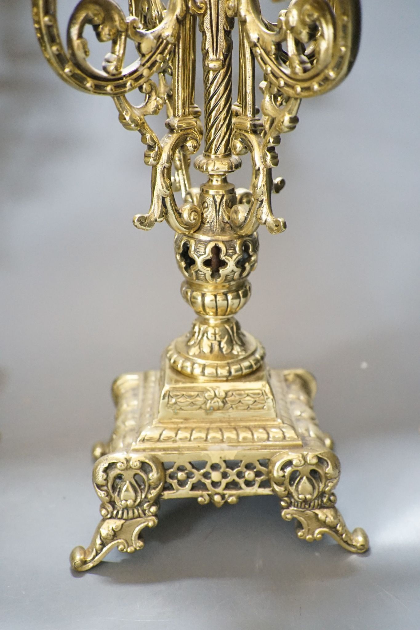 A pair of gilt brass candelabra, 49cm